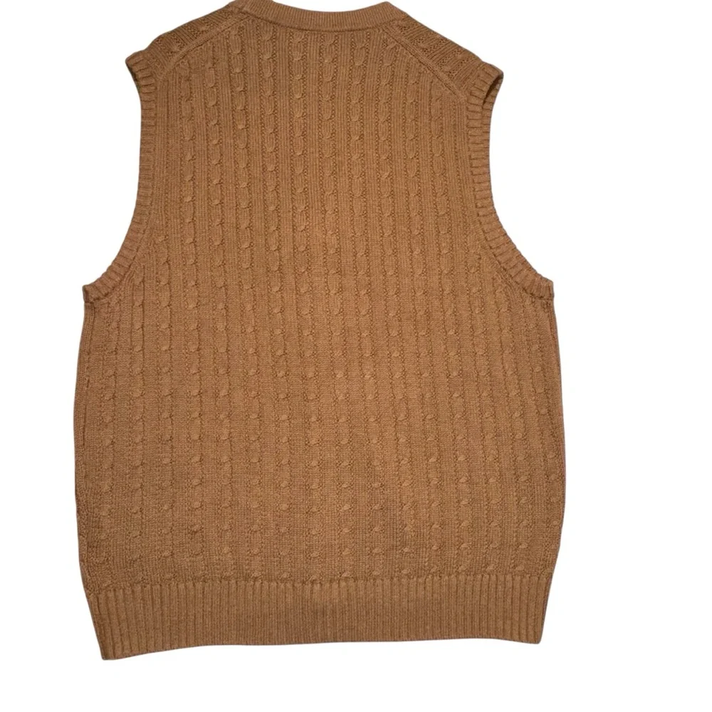 J.Crew Heritage Cotton Cable-Knit Cardigan Sweater Vest Brown Camel Men Sz XL